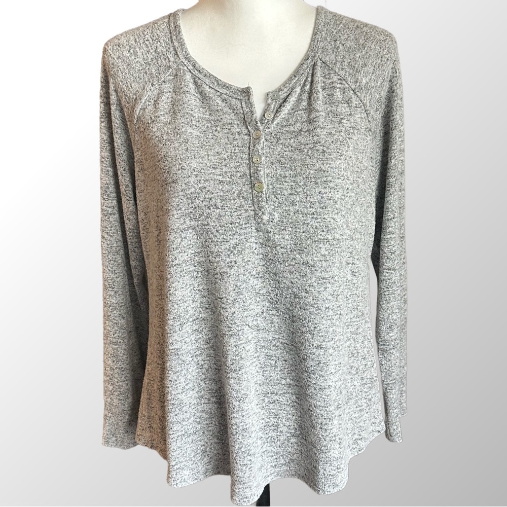 Fat Face Loungewear Weston Henley Shirt in Gray Marble, Size 10‎